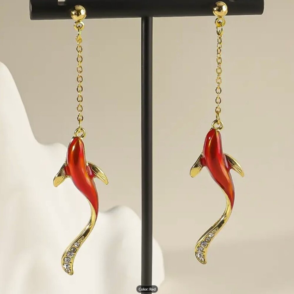 Lucky Fish 18K Gold Plated Dangling Earrings
